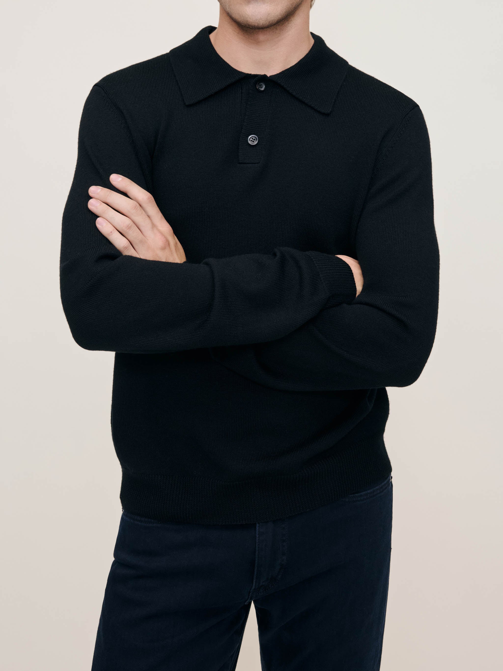 Knit Polo Long Sleeve | Black