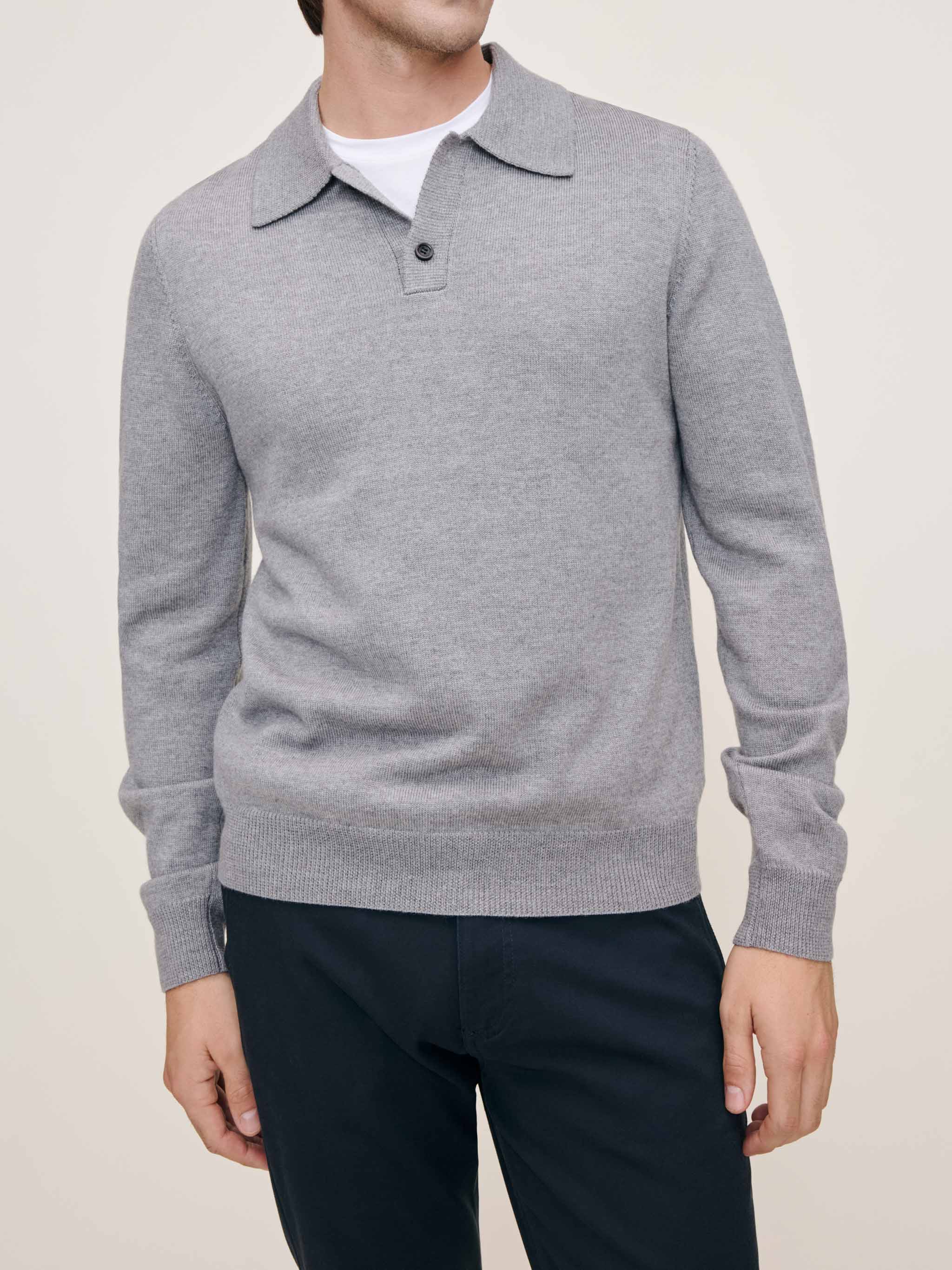 Knit Polo Long Sleeve | Grey Melange