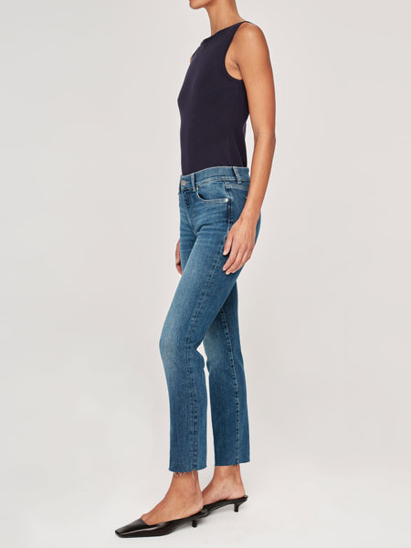 DL1961 Women's Mara Straight Ankle Jeans - Mid Rise, Instasculpt, Coated Black Denim
