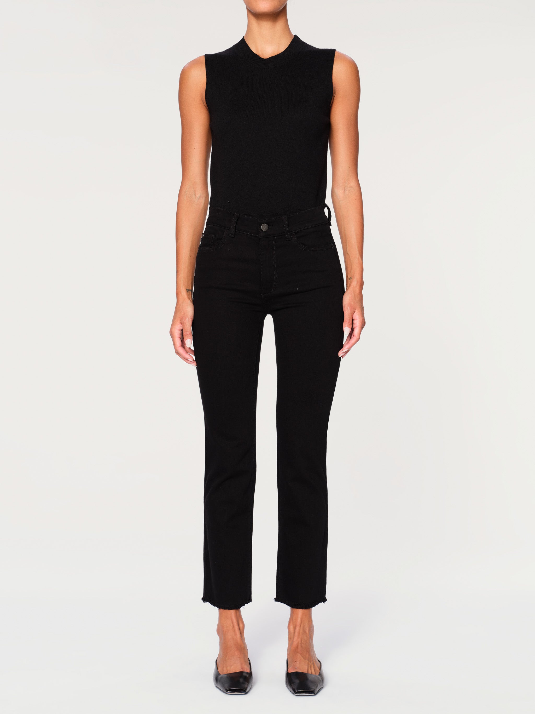 Mara Straight Mid Rise Instasculpt™ Ankle Jeans | Black Peached Raw