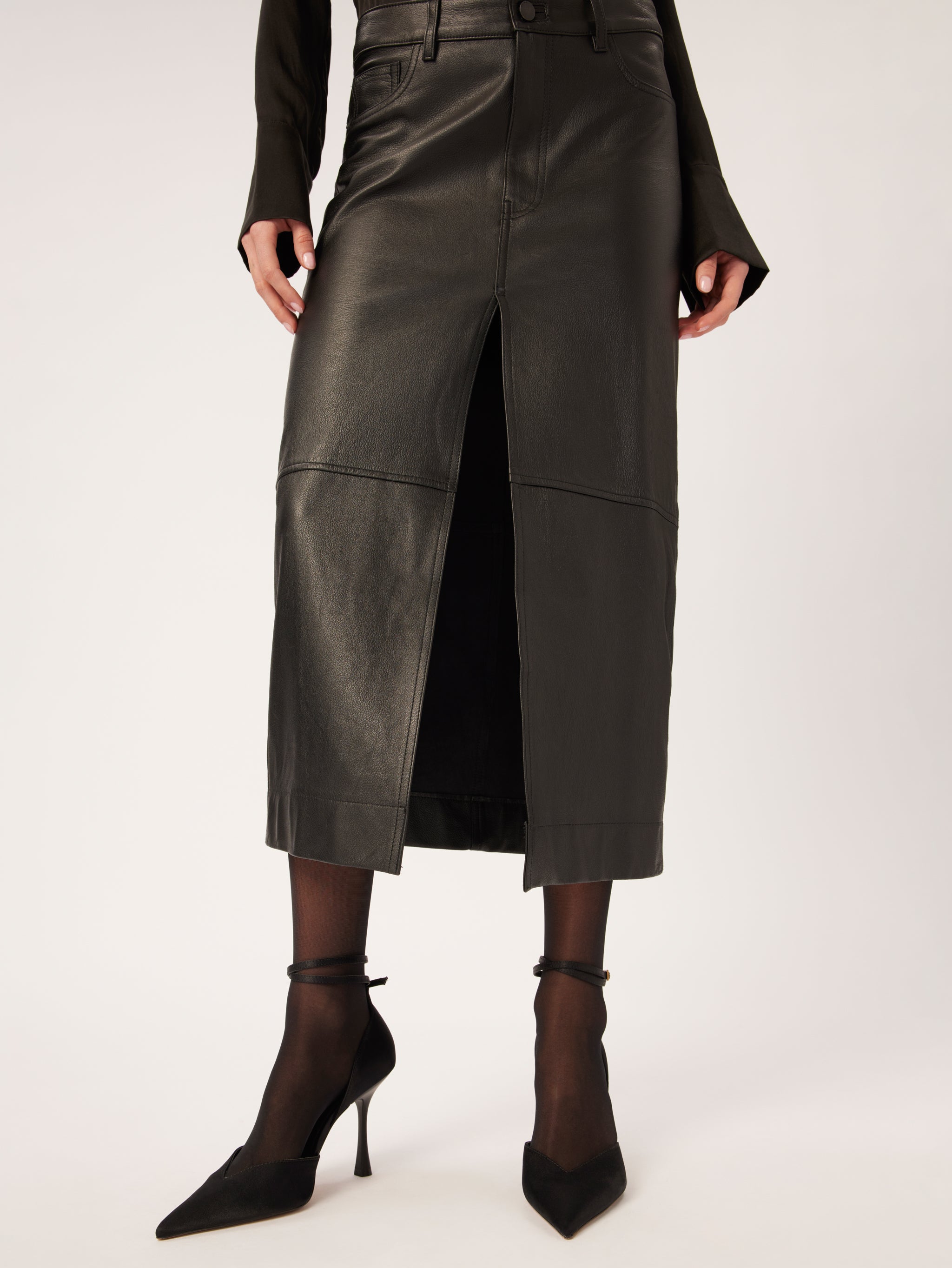 Asra Low Rise Leather Maxi Skirt | Obsidian