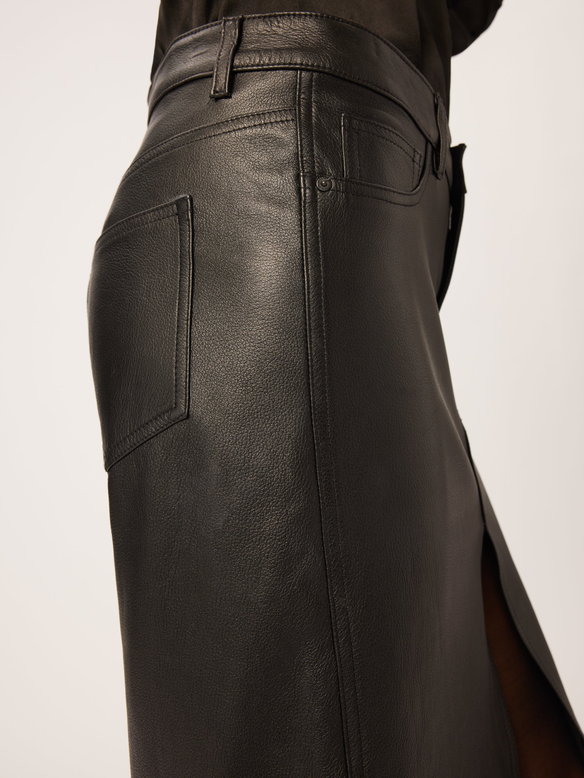 Asra Low Rise Leather Maxi Skirt | Obsidian
