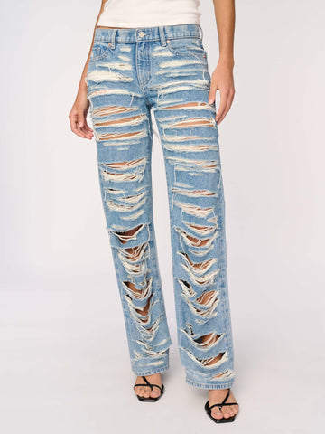 Drue Straight Low Rise 32" Jeans | Fountain Shredded