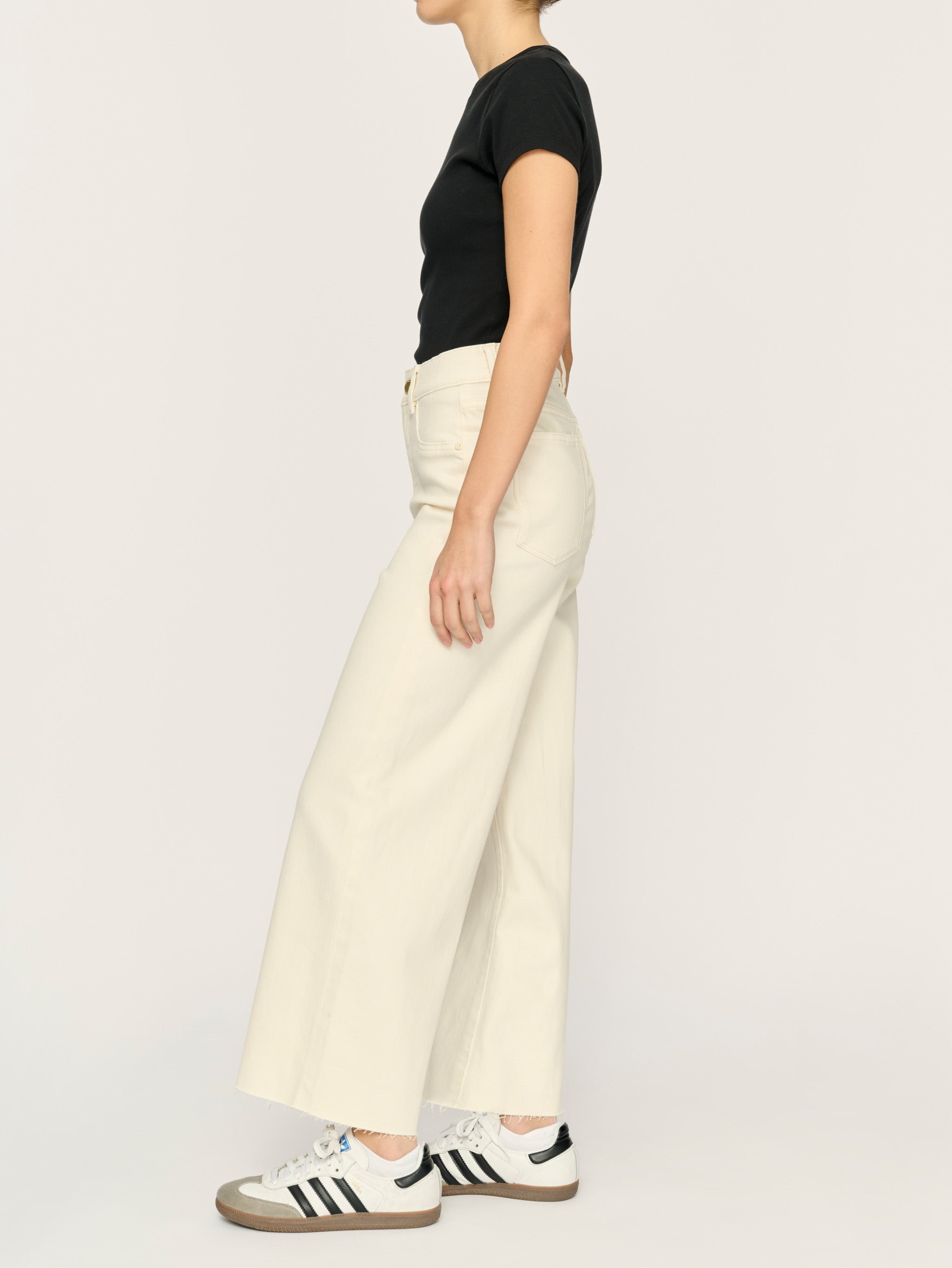 Hepburn Wide Leg Petite High Rise Jeans | Eggshell