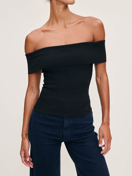 トップス WULLFULLY rib off shoulder color knit Off Shoulder Top Instasculpt™ Rib | White | DL1961 Premium Denim