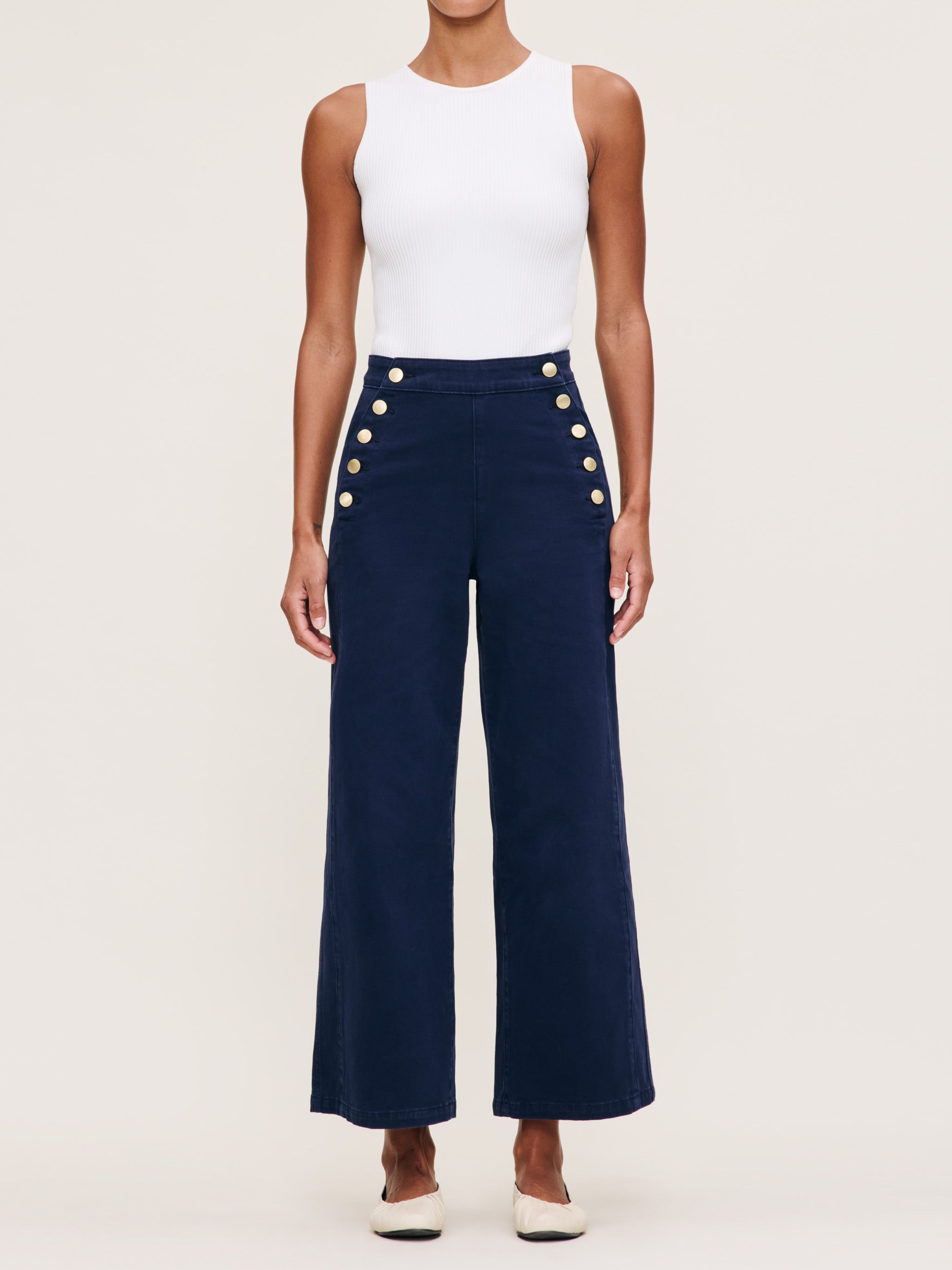 Hepburn Wide Leg High Rise Ankle | Bright Navy