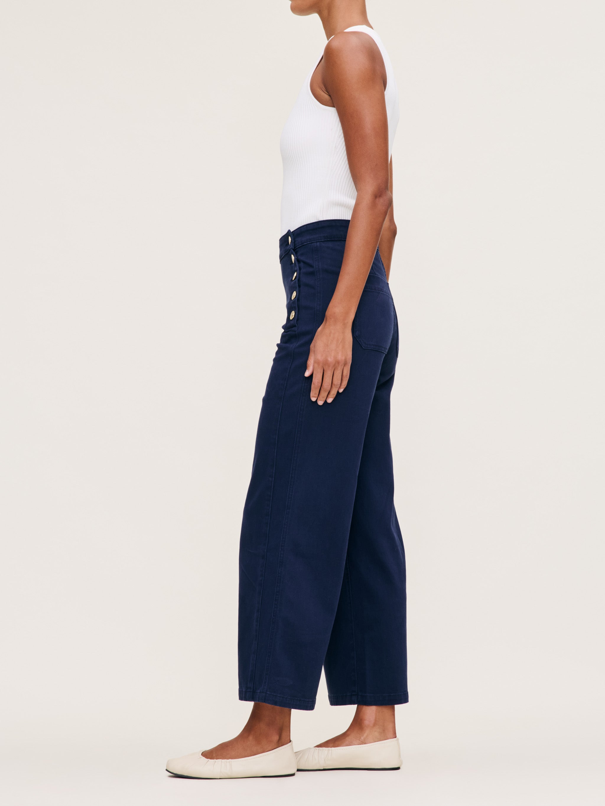 Hepburn Wide Leg High Rise Ankle | Bright Navy