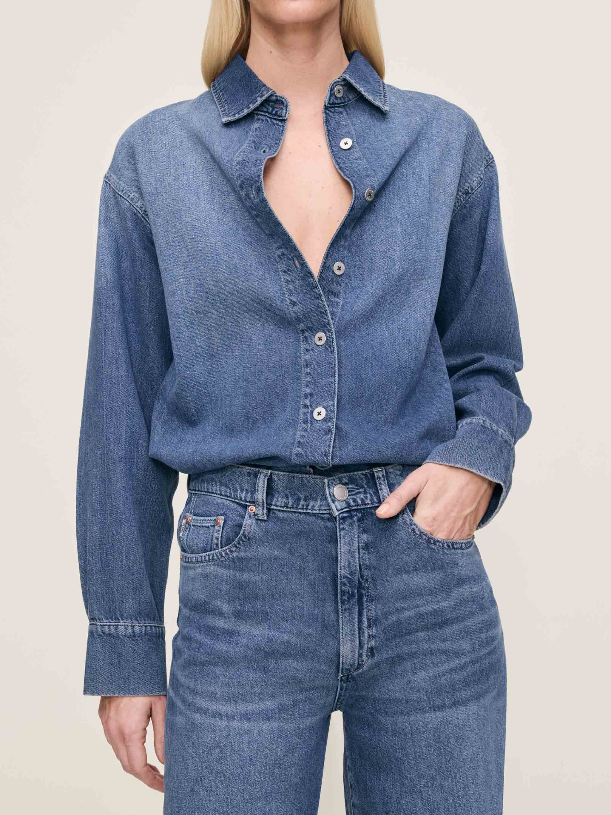 women's shirt blue denim