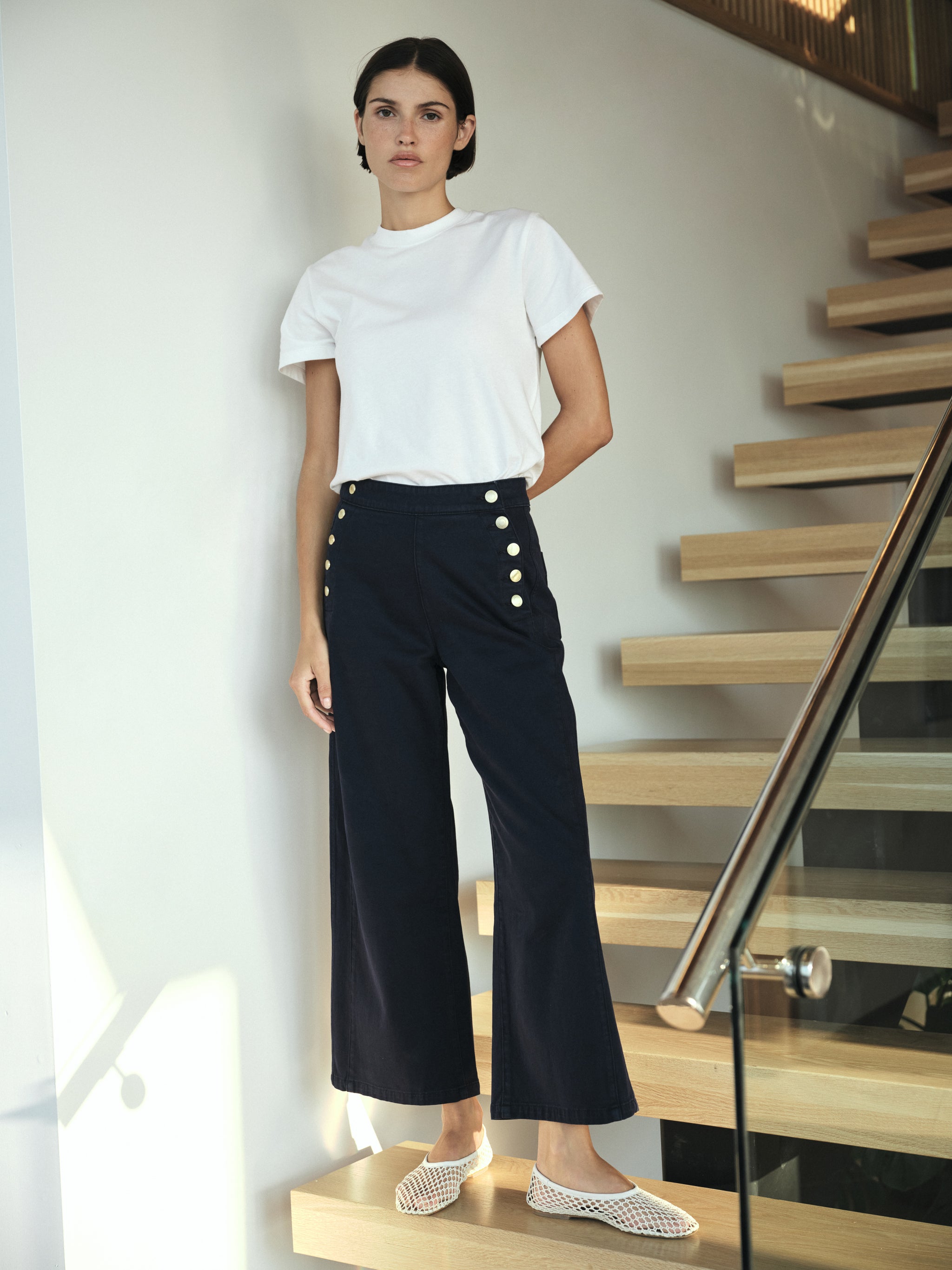 Hepburn Wide Leg High Rise Ankle | Bright Navy