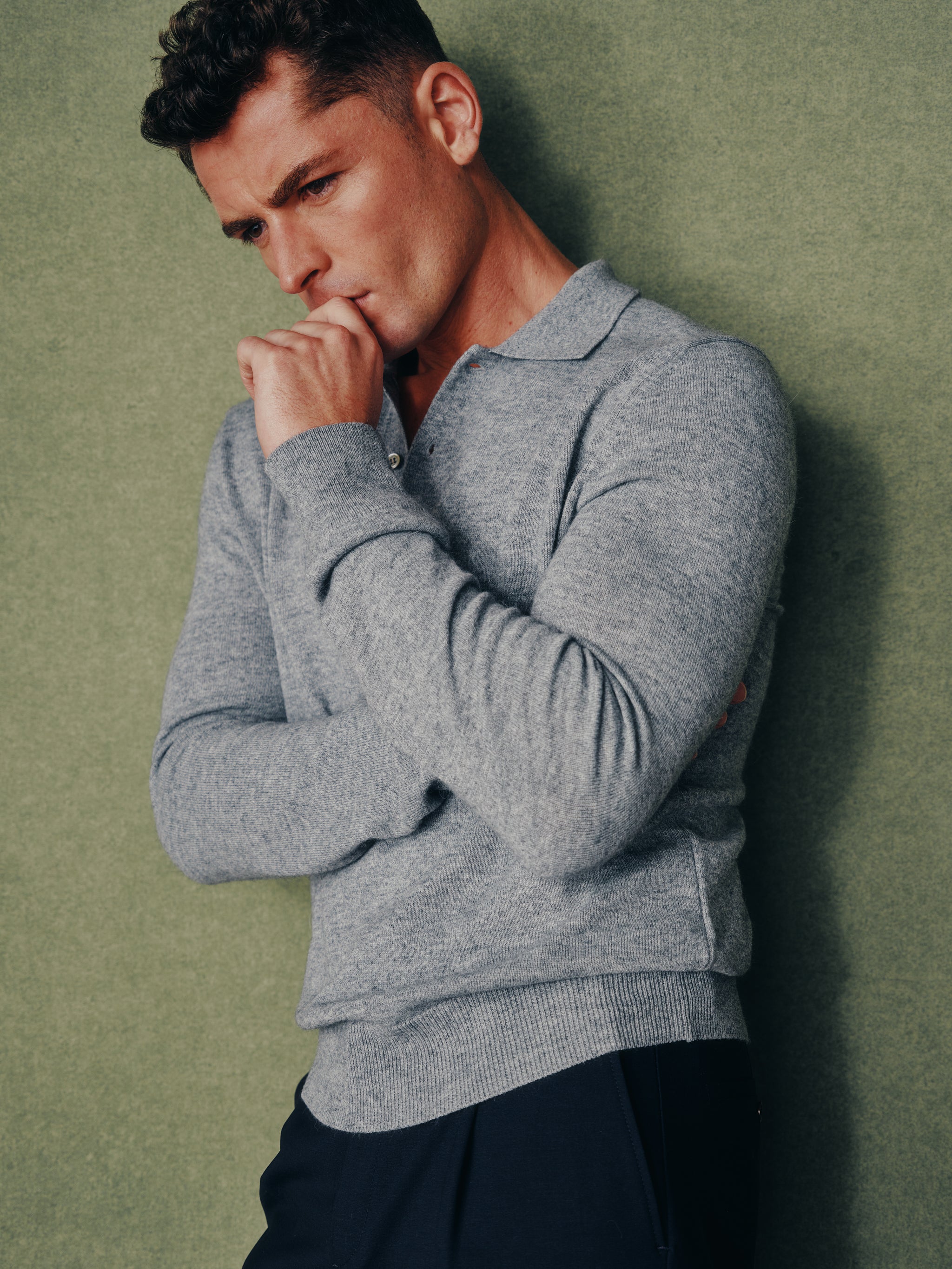 Knit Polo Long Sleeve | Grey Melange