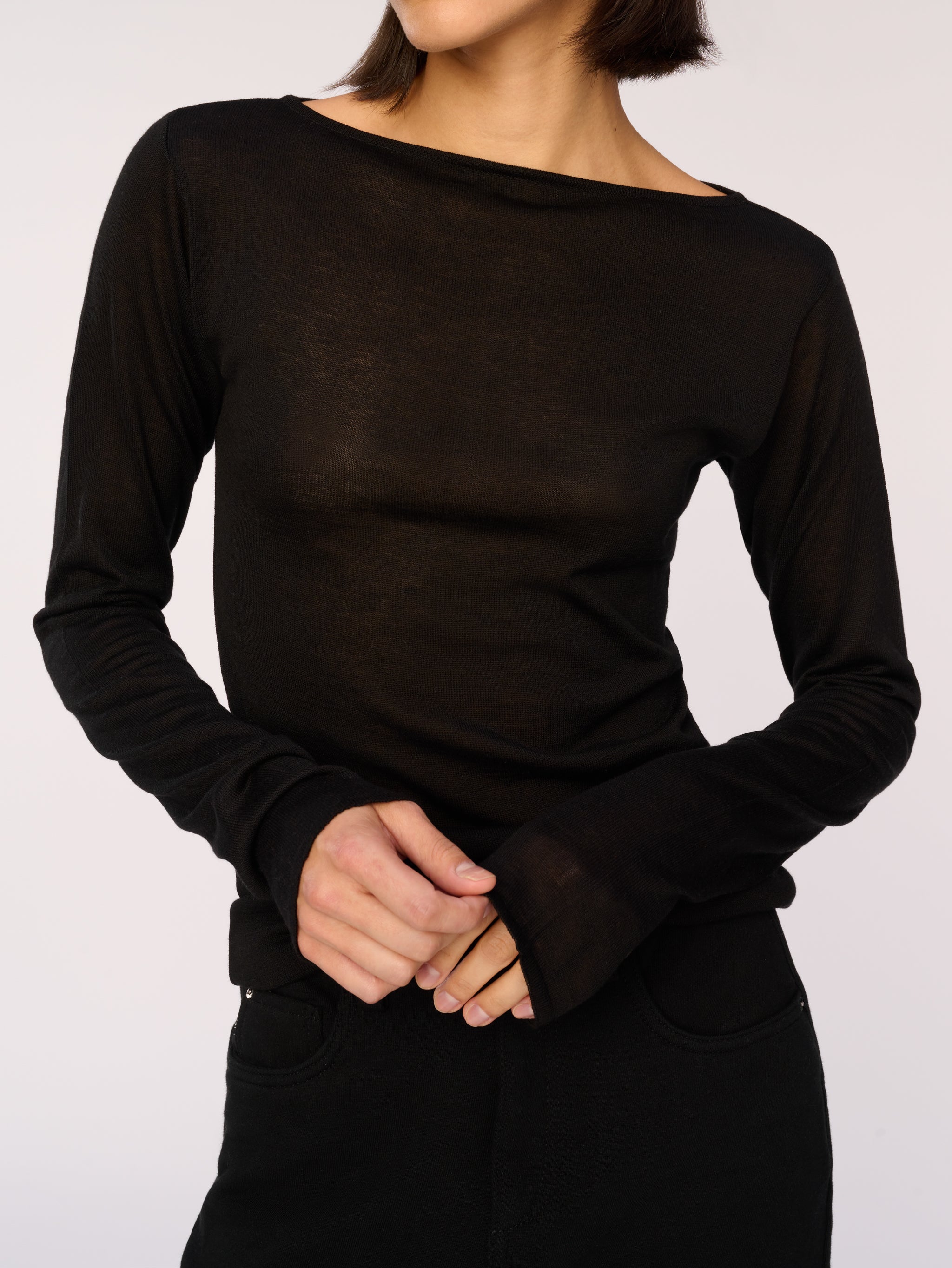 Long Sleeve Boat Neck | Black