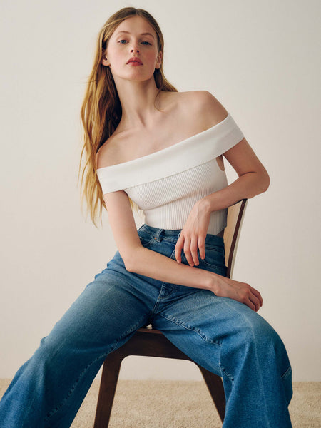 トップス WULLFULLY rib off shoulder color knit Off Shoulder Top Instasculpt™ Rib | White | DL1961 Premium Denim