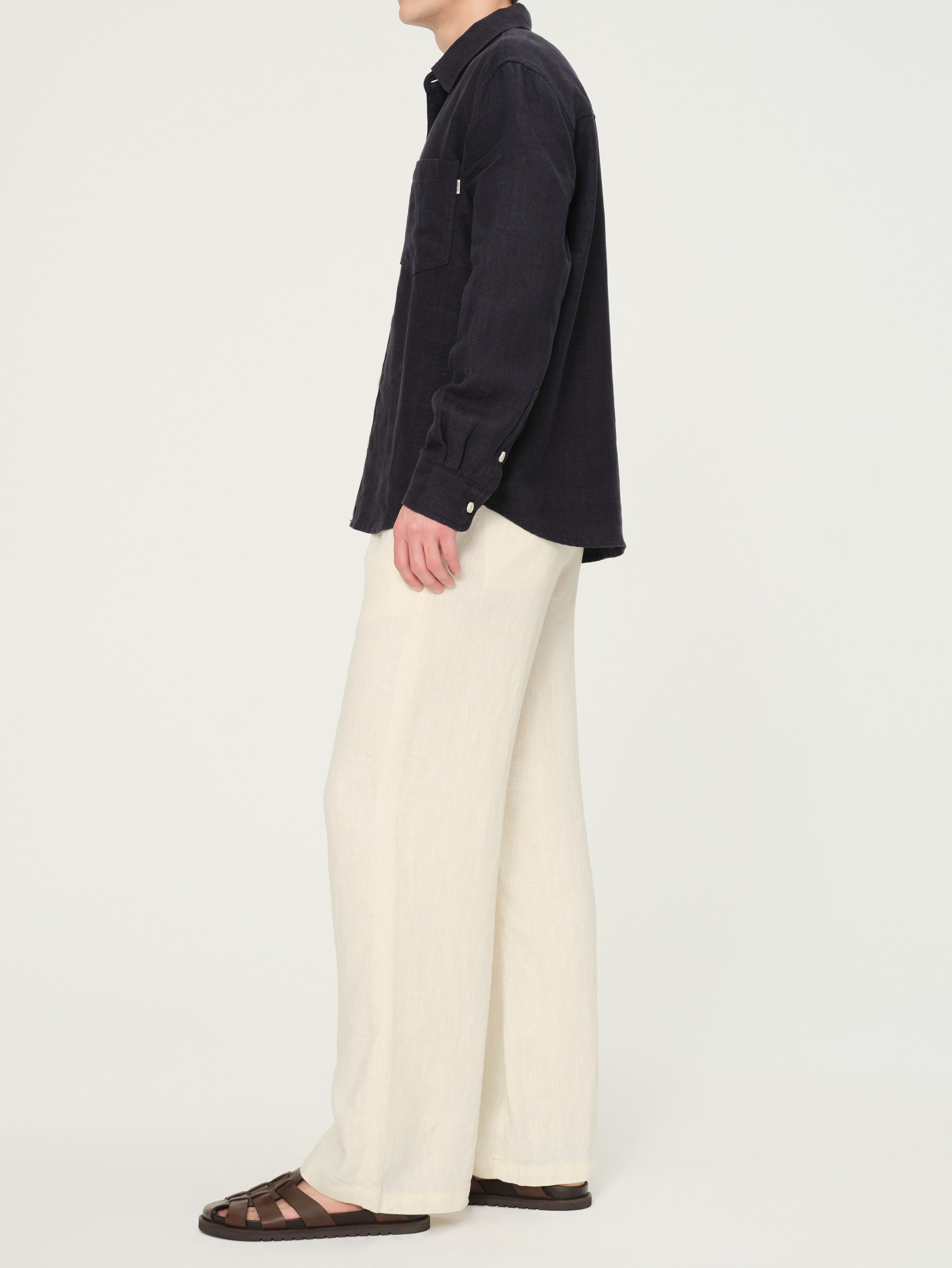 Black linen shirt dress 1163