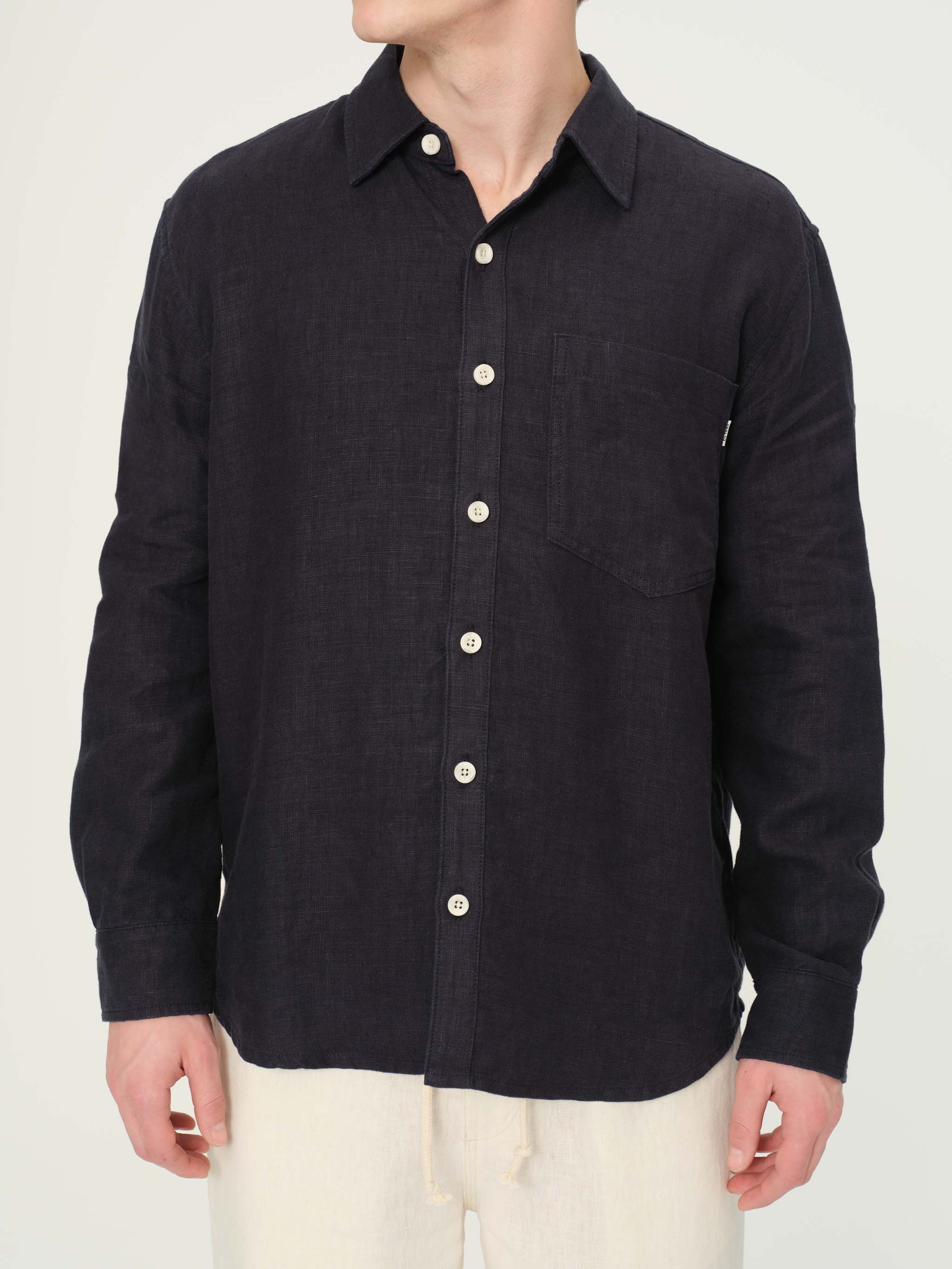 Black linen shirt dress 1163