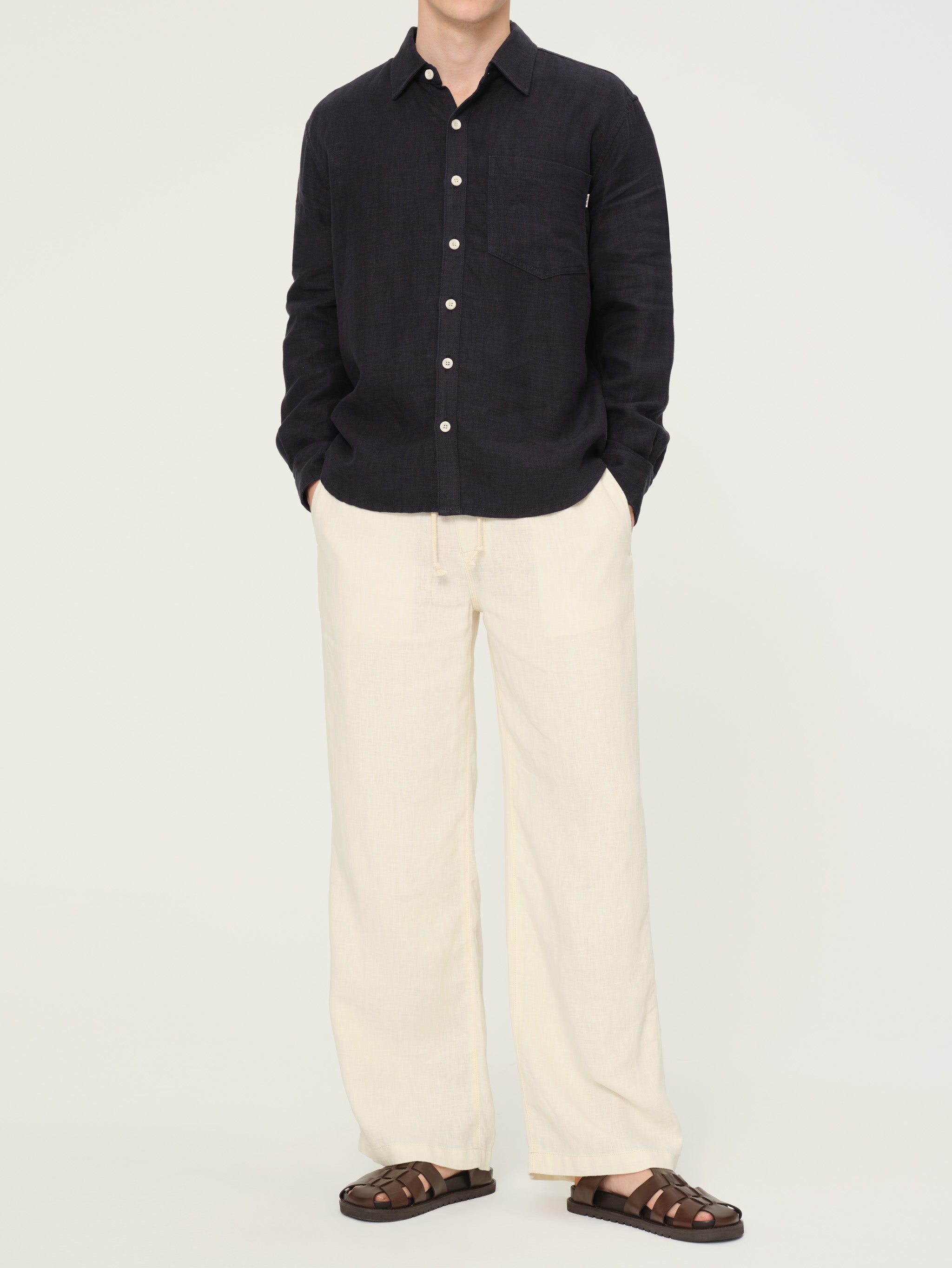 Black linen shirt dress 1163