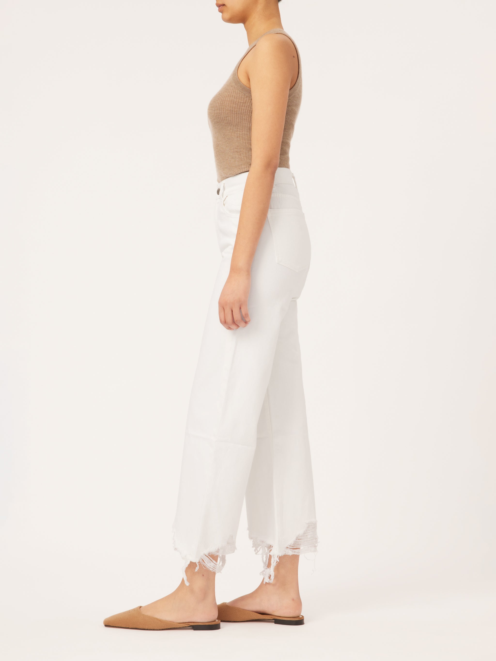 Hepburn Wide Leg High Rise Vintage | White Distressed