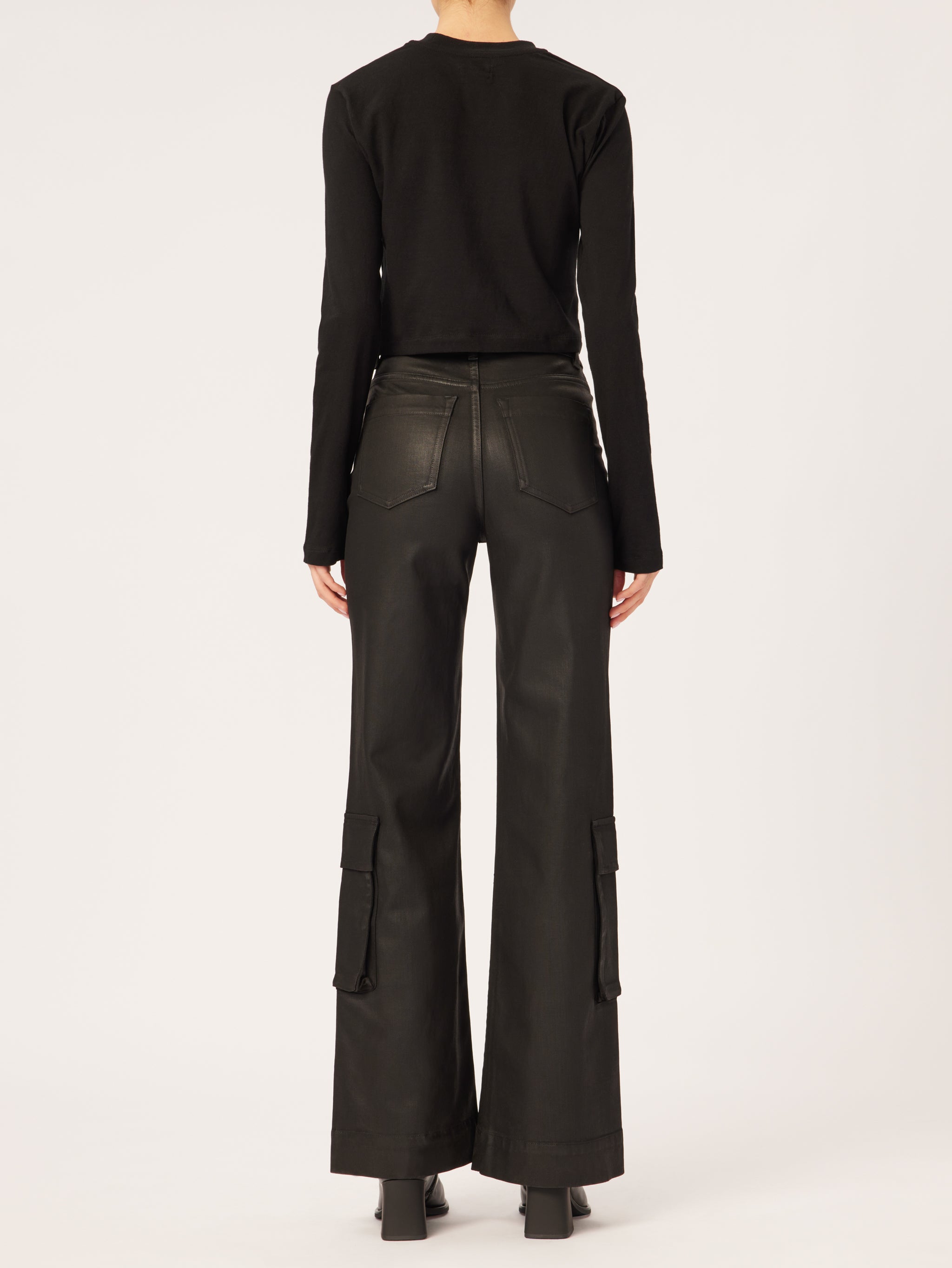 Hepburn Wide Leg  High Rise Vintage 32" | Black Coated Cargo