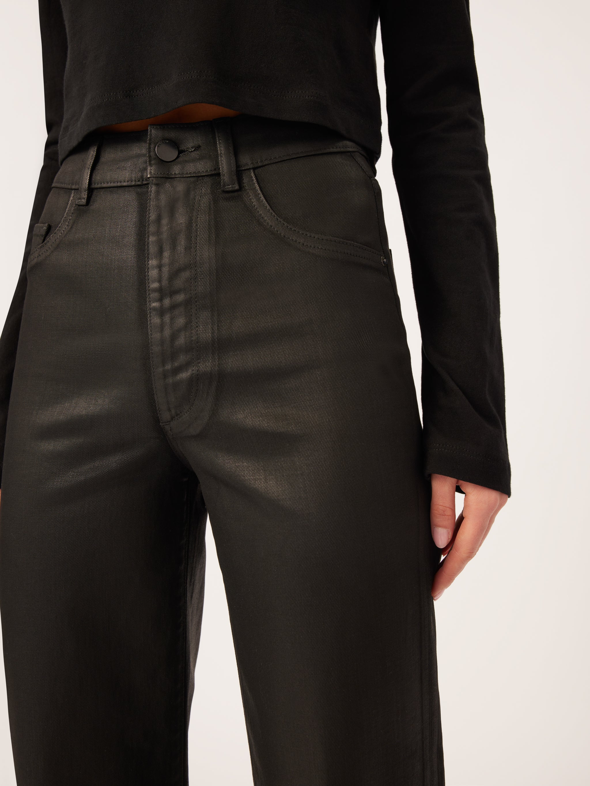 Hepburn Wide Leg  High Rise Vintage 32" | Black Coated Cargo
