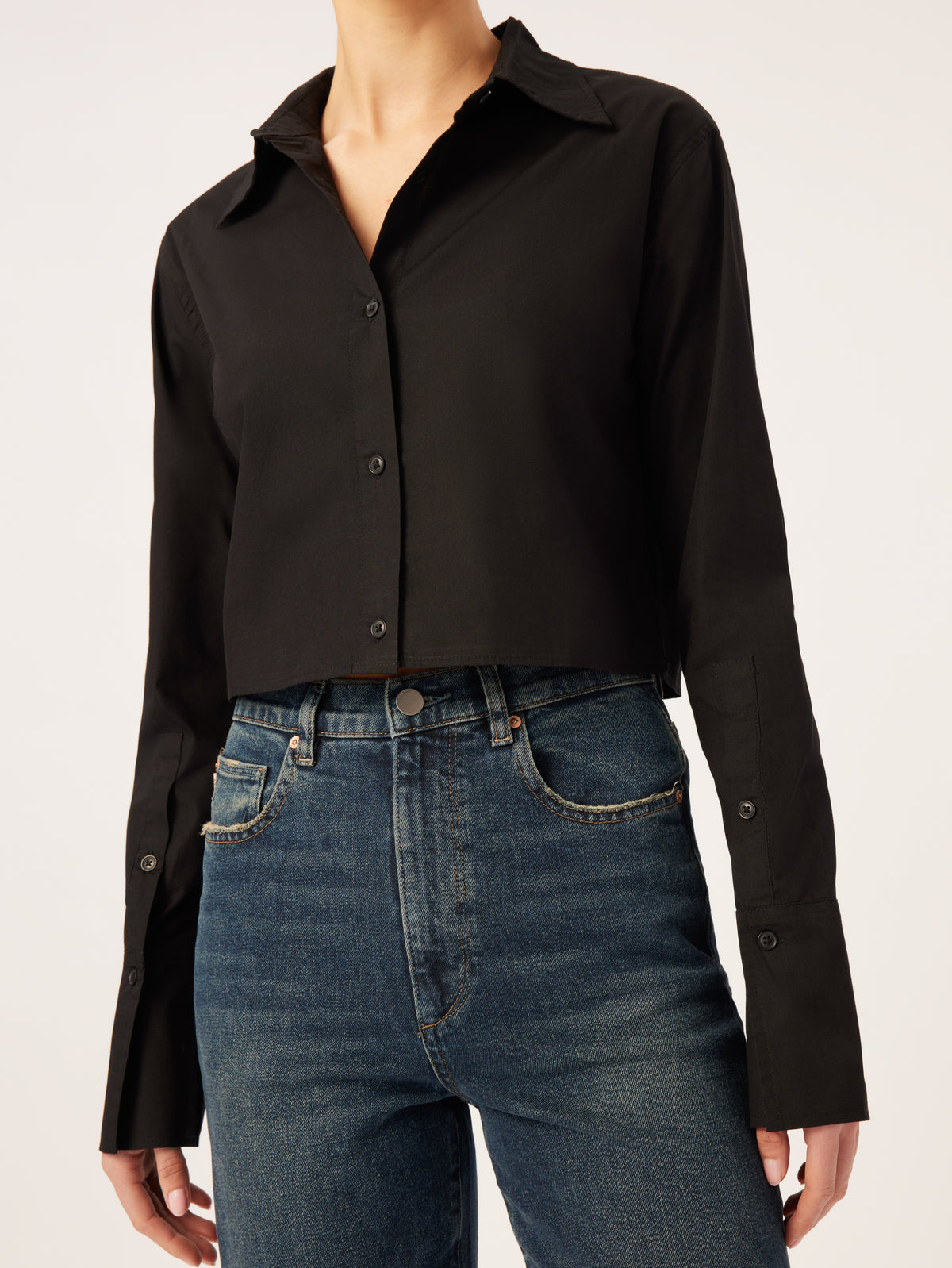 Lisette Shirt Cropped | Black Poplin