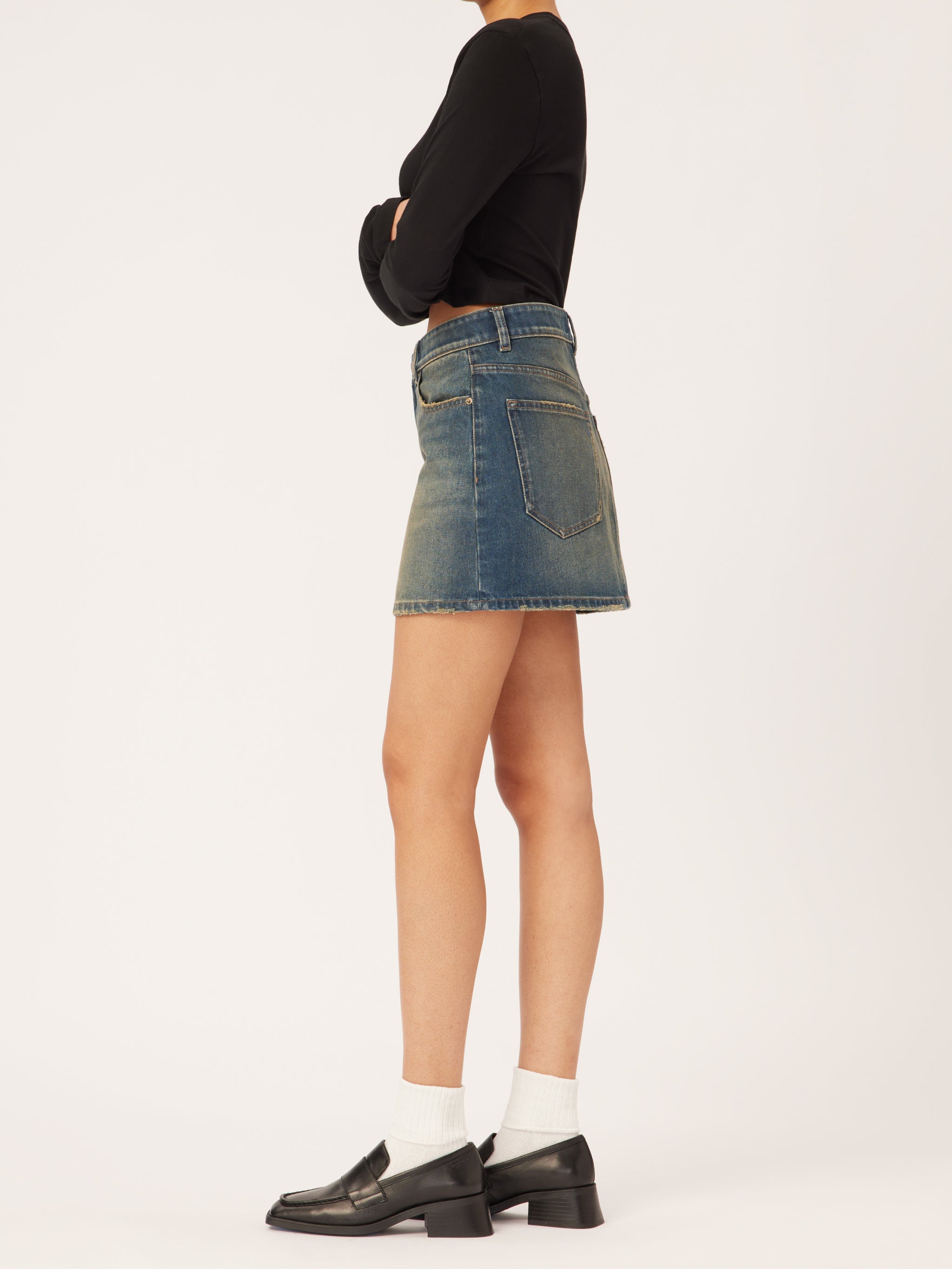Alma Skirt Jean Mini | Aged Dark