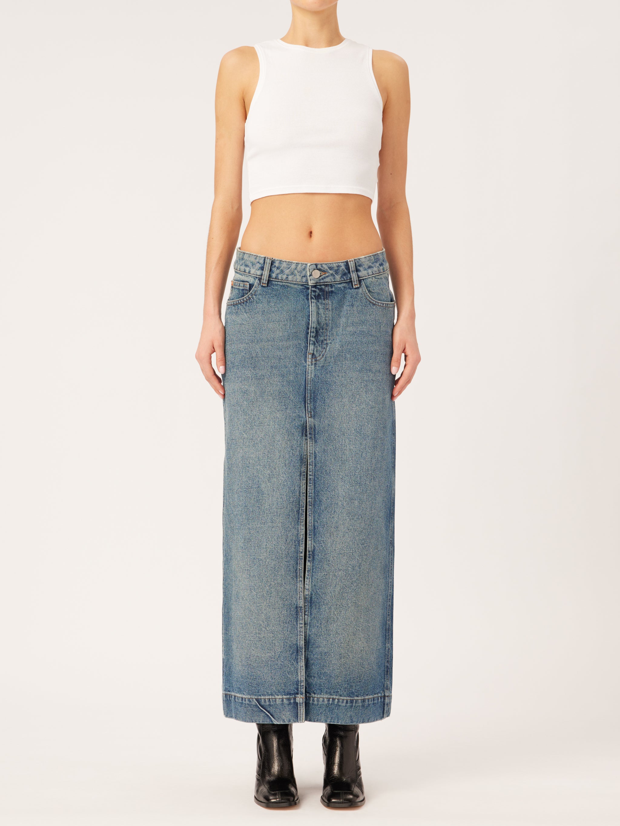 Asra Low Rise Denim Maxi Skirt | Aged Mid – DL1961