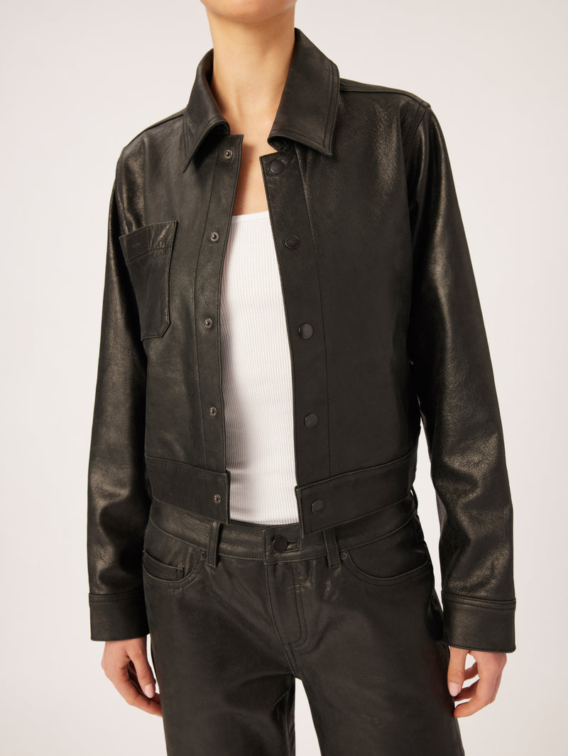 Tilda Shirt Jacket | Black Patent