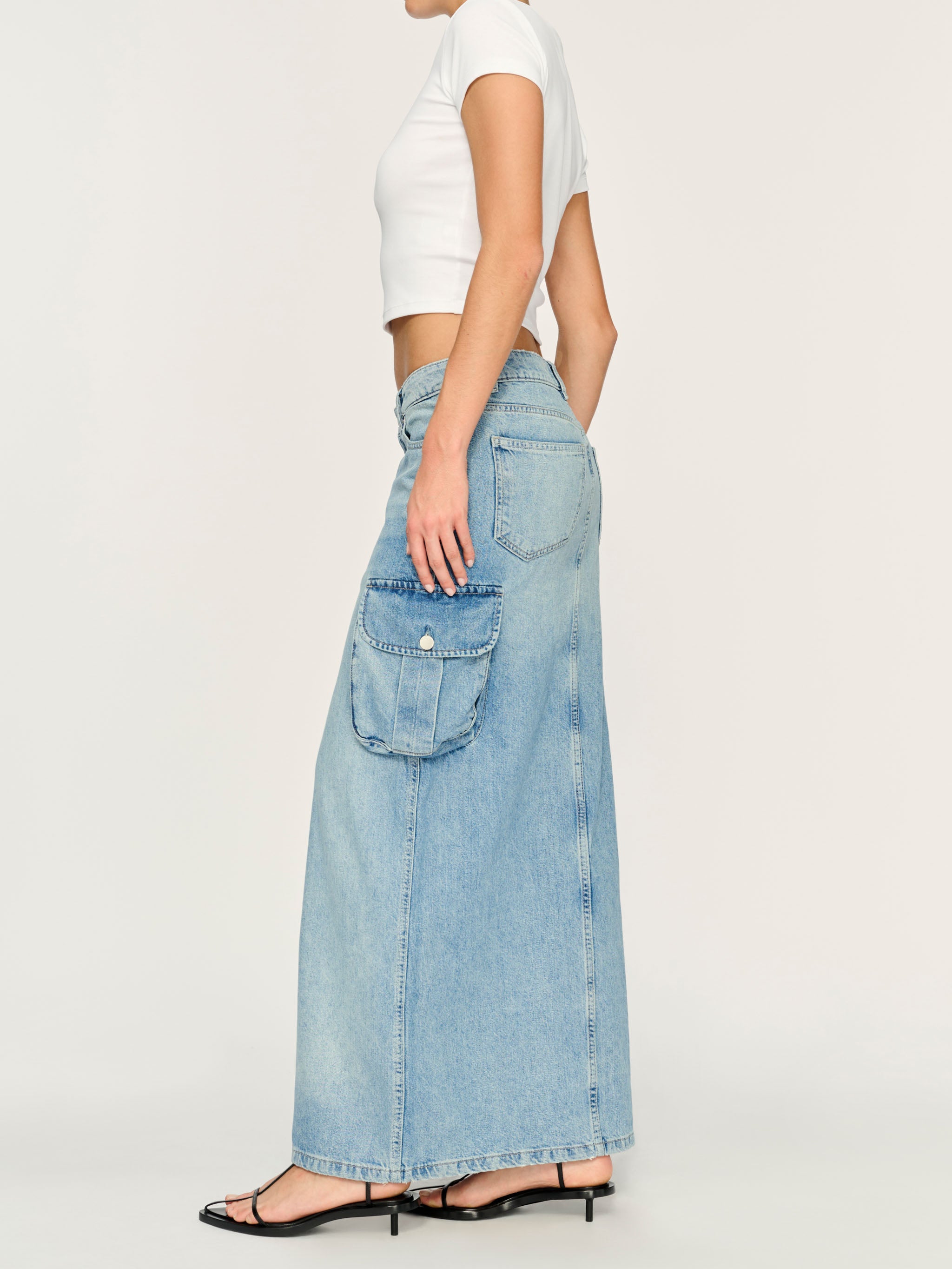 Asra Low Rise Denim Maxi Skirt | Fountain Cargo