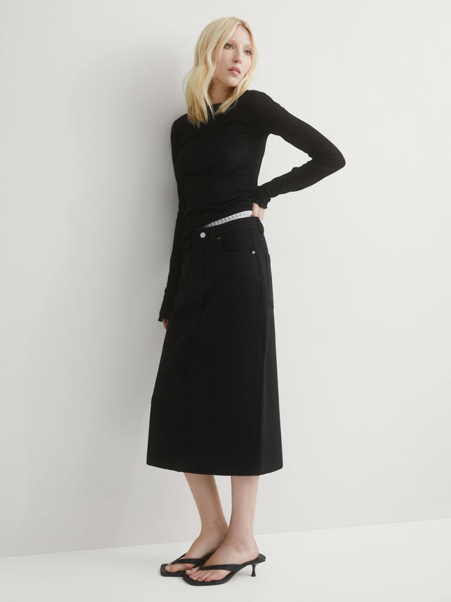Alma Skirt Midi | Black French Terry