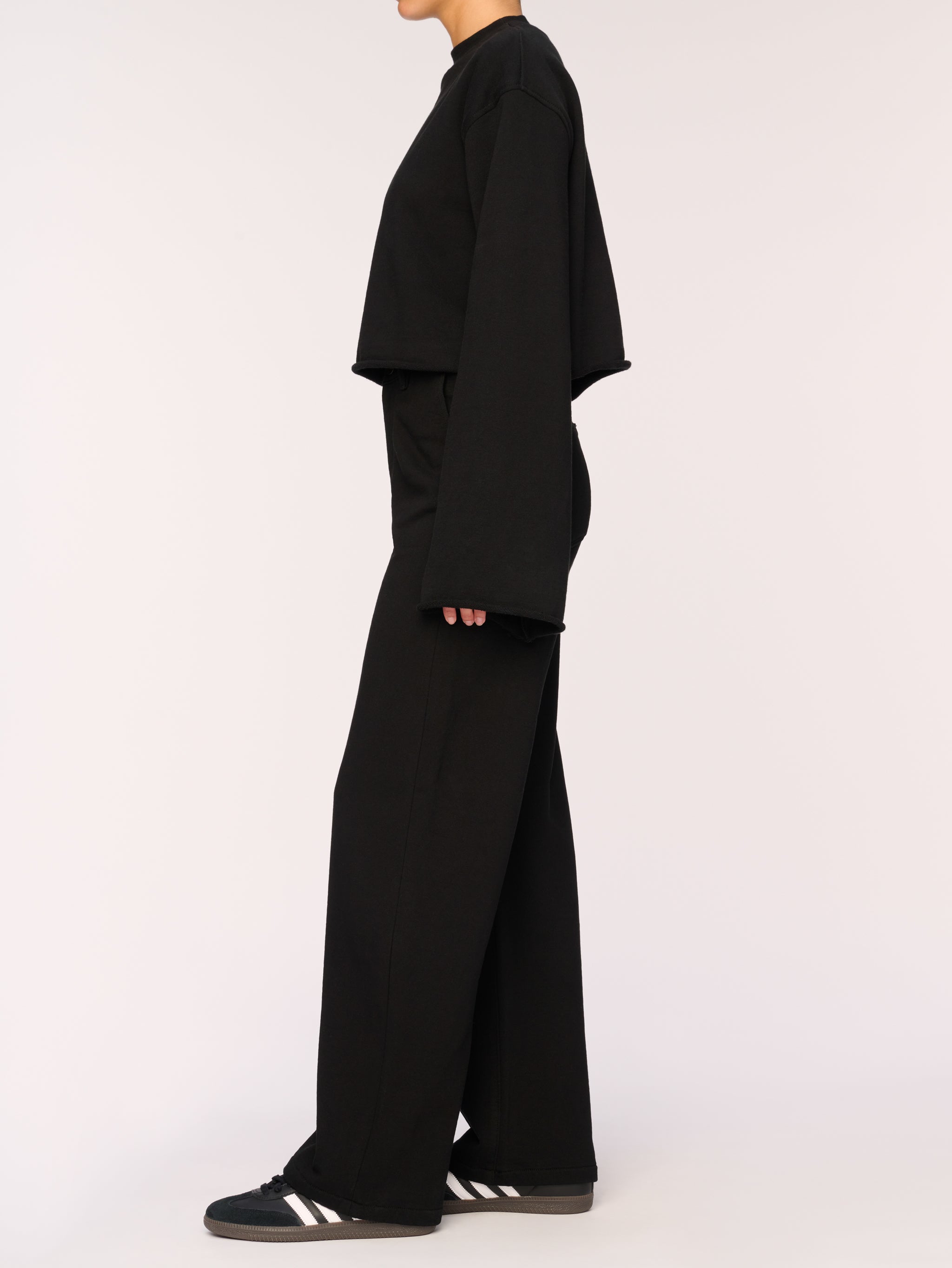 Hepburn Wide Leg High Rise Knit | Black French Terry