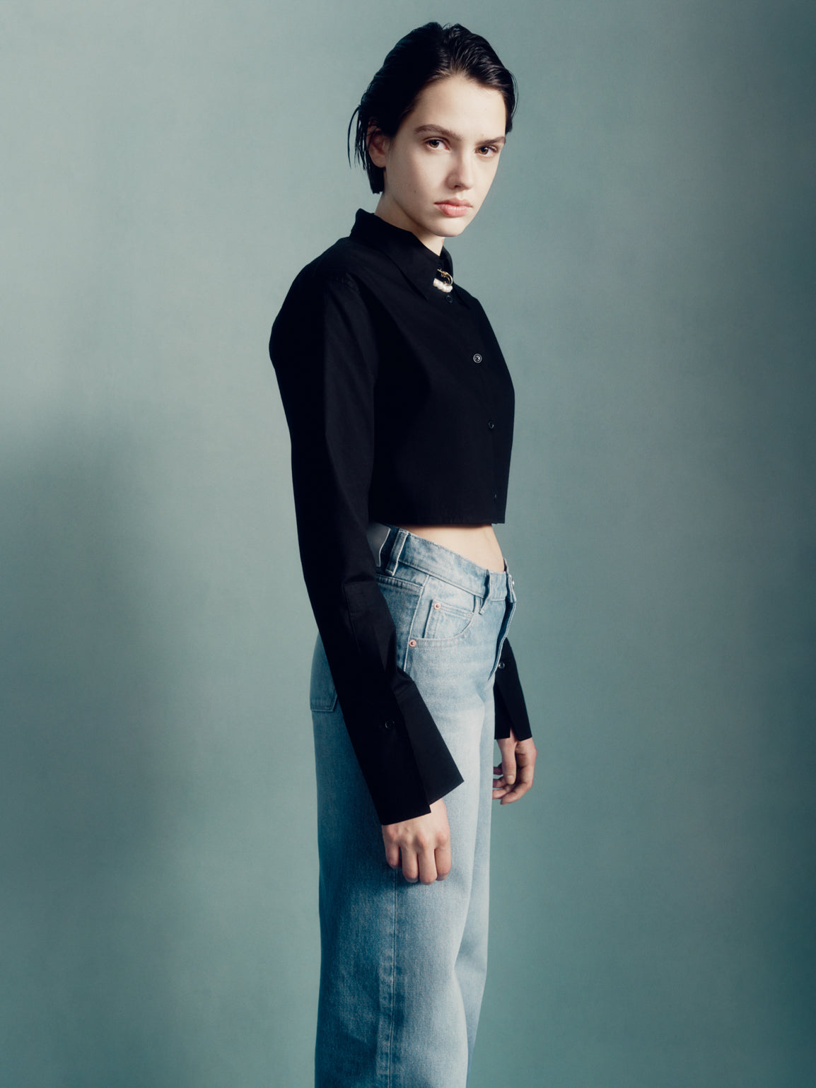 Lisette Shirt Cropped | Black Poplin