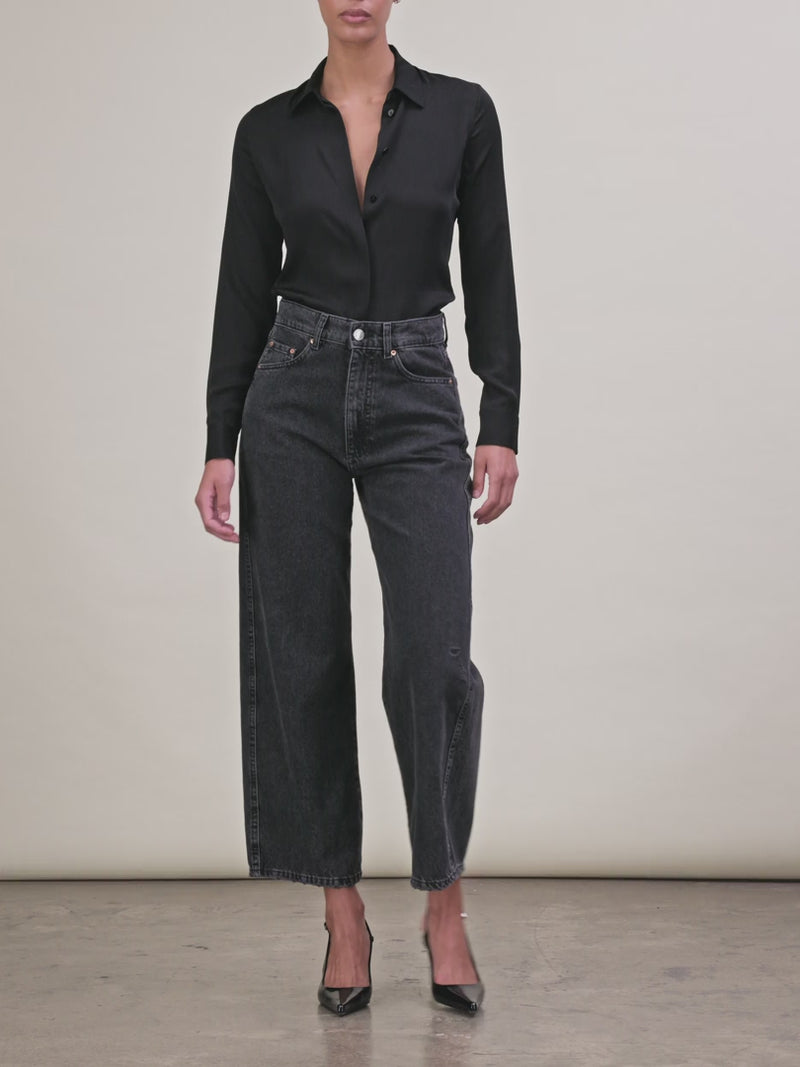 women's barrel black jean