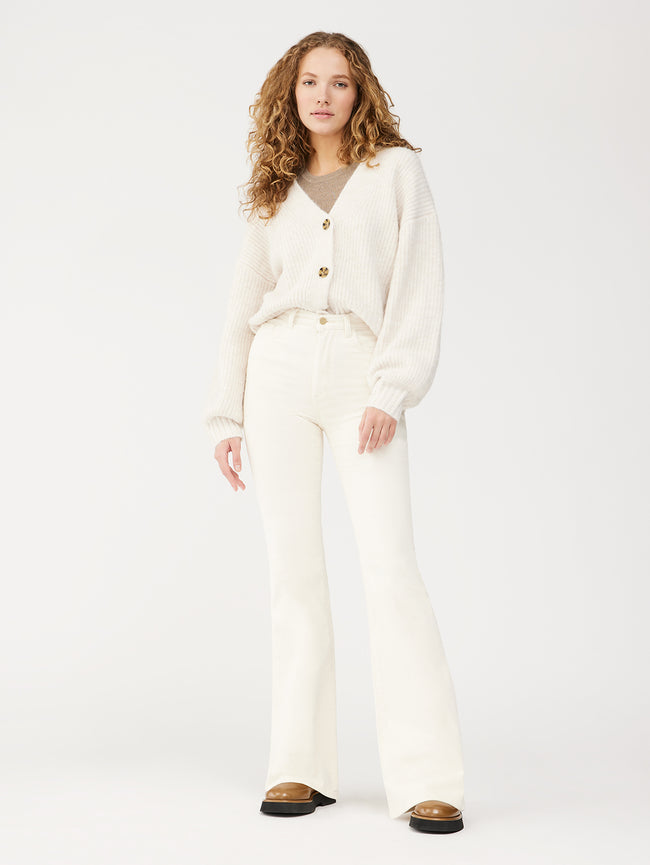 Rachel Flare: Ultra High Rise Instasculpt 35" | Eggshell Corduroy