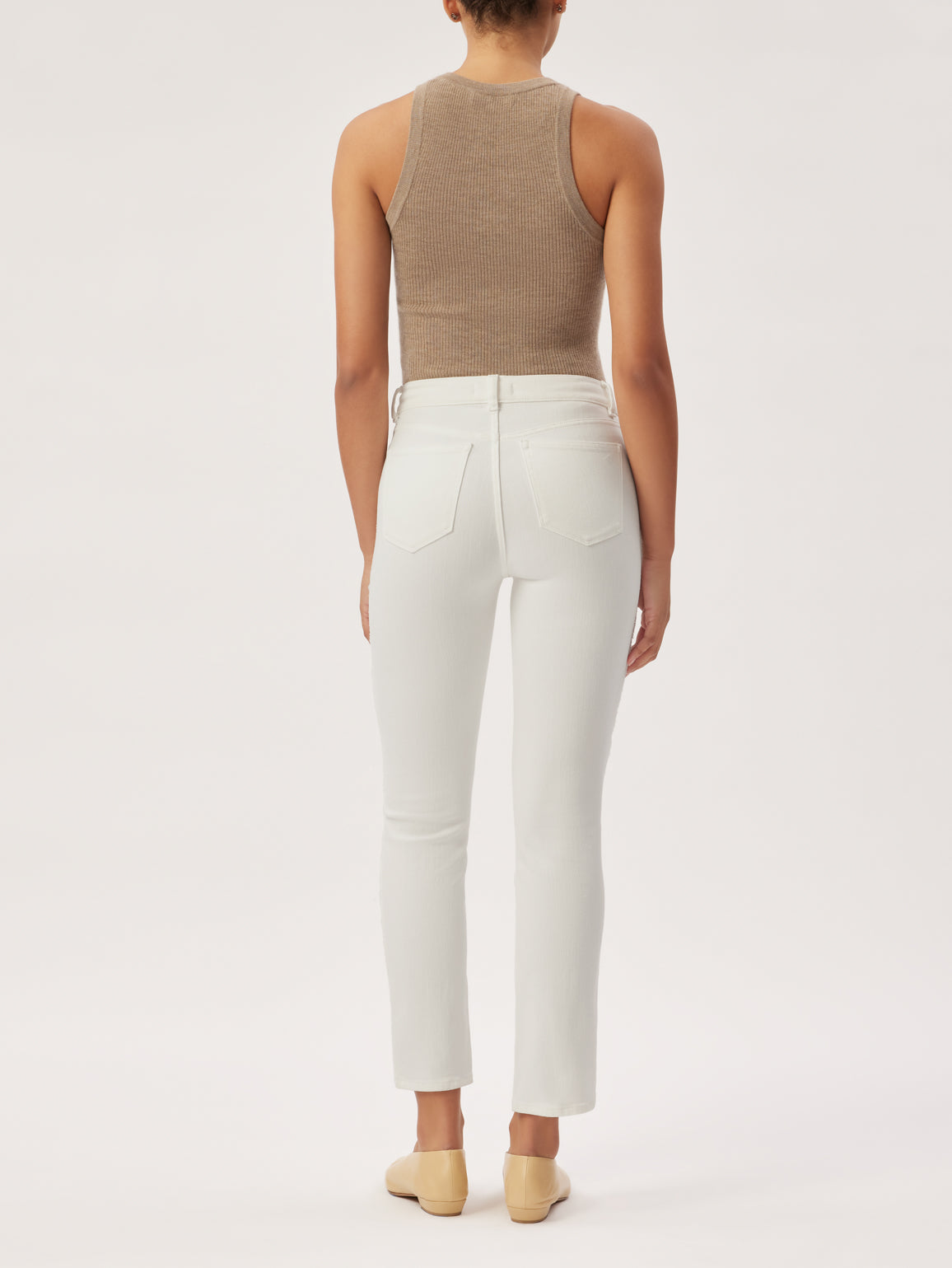 Mara Straight Mid Rise Instasculpt Ankle | White Frayed