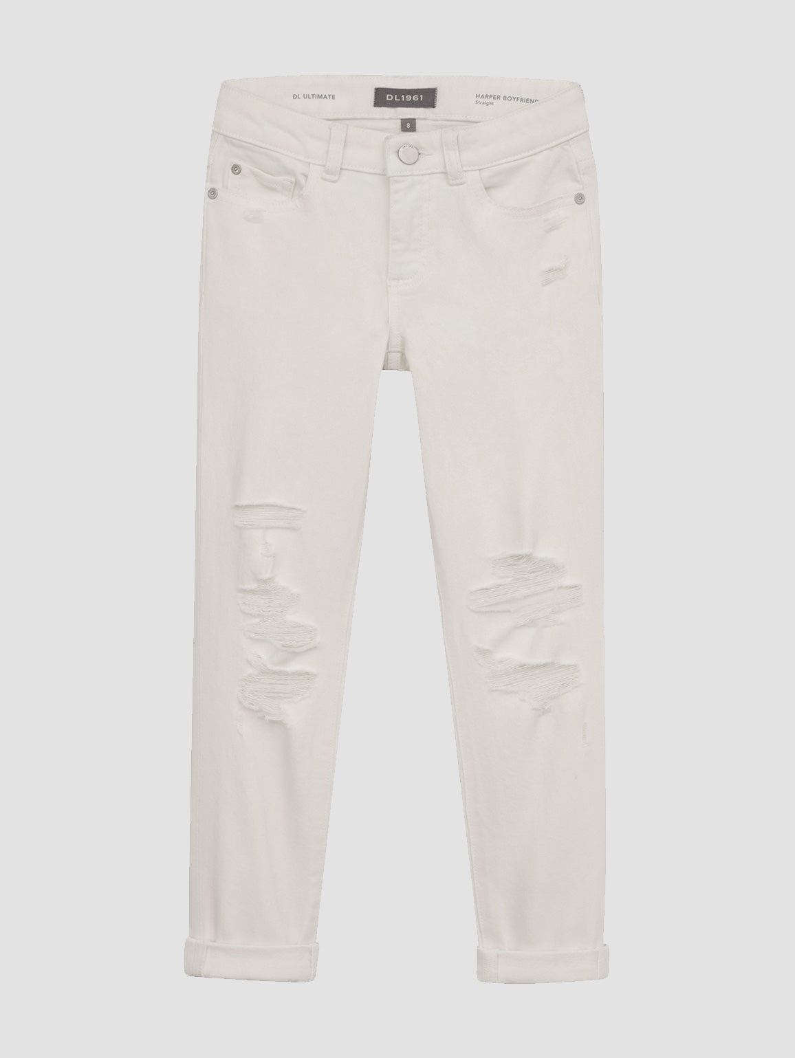 Harper Boyfriend Straight Jeans | White Distressed